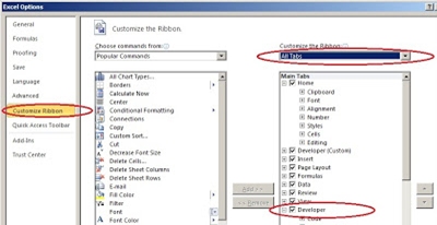 Display the Developer ribbon in Excel 2010