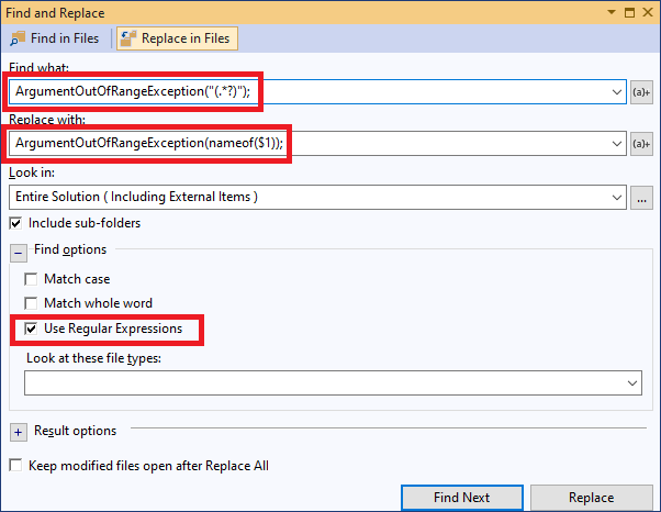 Regular expressions to correct the ArgumentOtOfRangeException.